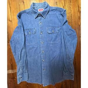 Wrangler Est 1947 Denim Button Up Shirt Mens Small Blue Western